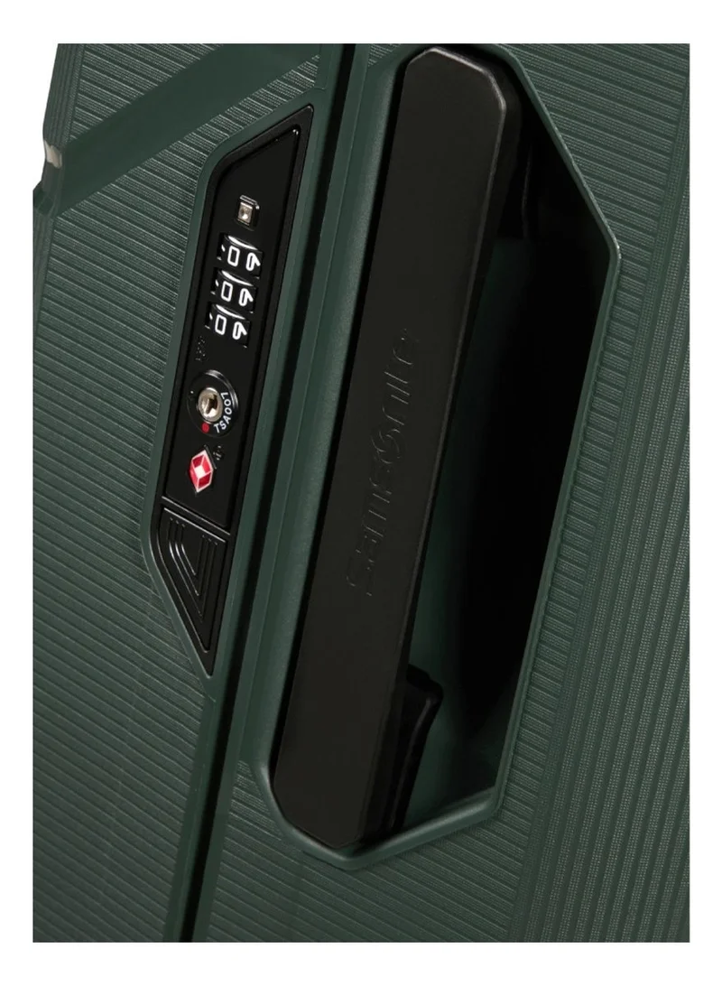 Samsonite forest green magnum eco suitcase cabin size 55 cm / 20 inch, 4 spinner wheels, polypropylene, forest green|removable divider pads|recyclex material technology|3 point locking system|id tag - 5 years international warranty  | Best Price UAE